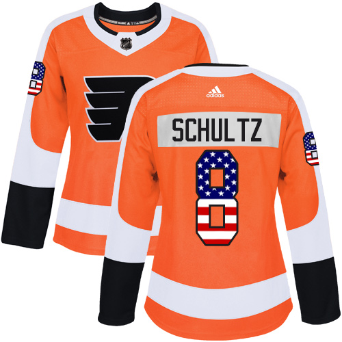 Adidas Flyers #8 Dave Schultz Orange Home Authentic USA Flag Women's Stitched NHL Jersey